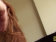 Ginger slut Sabrina Jay gets throated and coated with cum