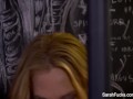 Blonde hottie Sara Jessie masturbates in a jail cell