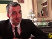 Squirting british subject gets throatfucked