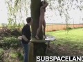 Teen Humiliated tied to a cart and slapped with a wet towel in submission