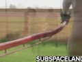Teen Humiliated tied to a cart and slapped with a wet towel in submission