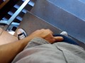 Wanking in a public staircase