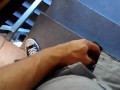 Wanking in a public staircase