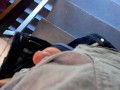 Wanking in a public staircase