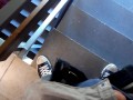 Wanking in a public staircase