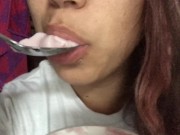 ASMR sensual yogurt eating sounds with my dick sucking lips