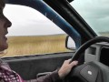 Sexy MILF stopped car, fingers masturbates wet pussy. Random passerby watches. Public masturbation