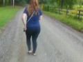 on Gravel Road with Thick Red Head PAWG in Tight Pants -NO SEX-