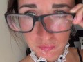 My step brother cum on my face and glasses.