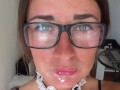 My step brother cum on my face and glasses.