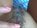 Sperm after camshot on my hairy pussy closeup