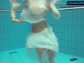 Redhead Diana hot and horny in a white dress