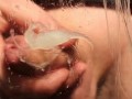 Sniffing panties, cumshot and cumplay on mirror