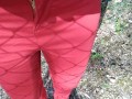 Pee on my new red jeans outdoor