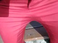 Pee on my new red jeans outdoor