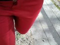 Pee on my new red jeans outdoor