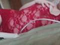 Big Tit Teen in red lingerie moans and cues on hitachi vibrator