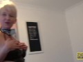 Mature British whore anally drilled hard before swallowing