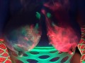 BBW milf 40 k huge boobs big nipples finger paints breast black light