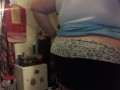 fat white girl buttcrack in sweatpants and shorts with a see thru shirt