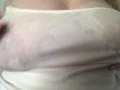 Blonde with big boobs in wet shirt with ice play