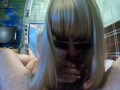 hot blonde is giving me a nice blowjob