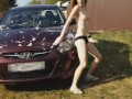 erotic tape: husband filming ex-wife washing his car outdoors