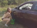 erotic tape: husband filming ex-wife washing his car outdoors