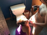 BBW Missy Gives Hubby Sloppy Blowjob On Bathroom Floor