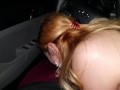Pussy close up while sucking dick in car