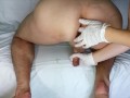 Hot prostate massage with white medical gloves, unexpected cumshot, milking