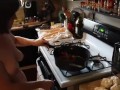 Amateur all Natural MILF Topless Cooking in Thongs