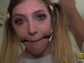 Sub Rhiannon Ryder dominated and left with mouthful of cum