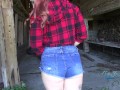 RedHead AllieBay In Barn In Plaid Shirt & Daisy Duke Shorts