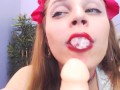 Big Mouth Lady Deep Throats Dildo And Masturbates On Webcam