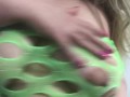 Carlycurvy striptease in neon green fishnet dress