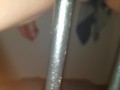 Squirting and masturbating on chair with huge dildo