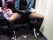 Shaking orgasm. Shopping. Pantyhose and sneakers in public changing room HD