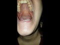 Girl huge mouth and long tongue spit
