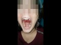 Girl huge mouth and long tongue spit