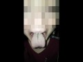 Girl huge mouth and long tongue spit