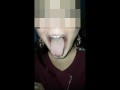 Girl huge mouth and long tongue spit