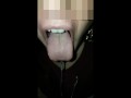 Girl huge mouth and long tongue spit