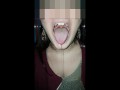Girl huge mouth and long tongue spit