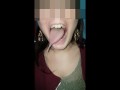 Girl huge mouth and long tongue spit