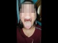 Girl huge mouth and long tongue spit