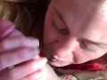 Hotwife sucks cock, licks balls, takes cum in mouth, then licks clean