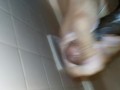 Juicy dick jacked off with conditioner in the shower