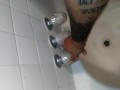 Juicy dick jacked off with conditioner in the shower