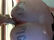 Fuckpig fucking my dildo on the mirror